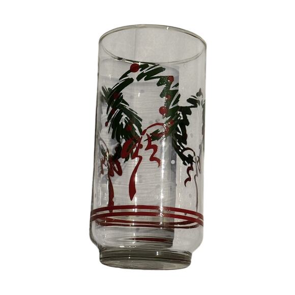 Christmas Holiday Wreath Highball Glasses Water Mixed Drinks Dinner Party VTG - Picture 3 of 5